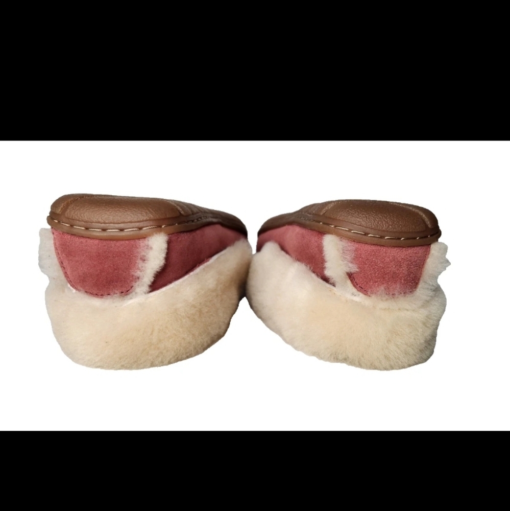 NEW LL Bean Wicked Good Slippers Moccasins Pink Leather Suede Real Lamb Fur 7M - Picture 6 of 11